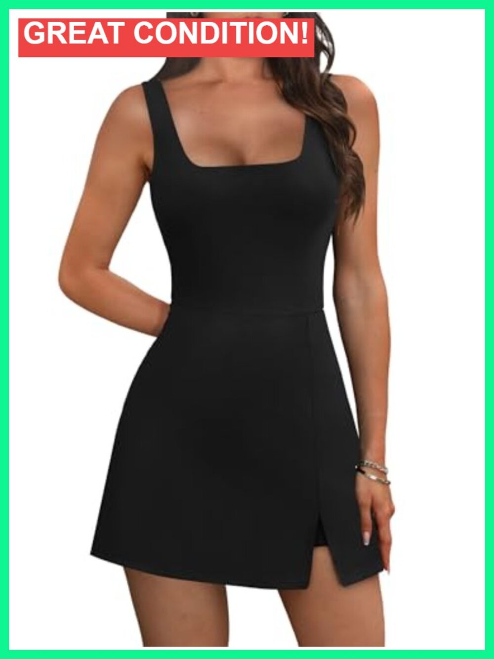Women's Athletic Dress with Built-in Shorts and Pockets Sleeveless U Neck Mini